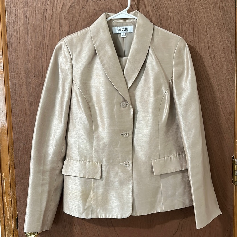 Shiny Gold Skirt Suit Size 6 by Skirt Studio